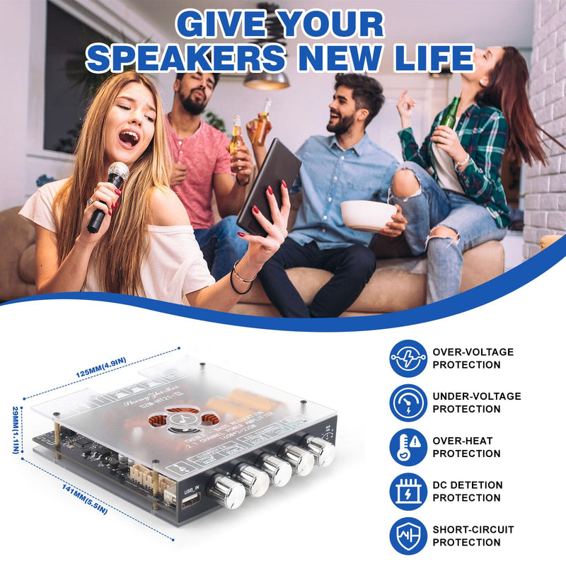 540W 2.1-Channel Mini Bluetooth Amplifier Board – 160W×2 + 220W Subwoofer, with TWS, FM/USB/AUX, IR Remote, DC15-36V, Deep Bass for DIY Speakers & Home Audio Black