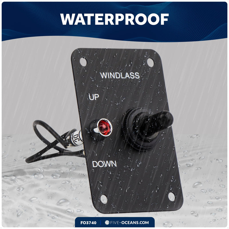 Five Oceans Toggle Boat Anchor Windlass Switch, Controlling Up/Down Function of Boat Anchor Windlasses, Waterproof, 12 Volts, SPDT 3-Terminal Switch, Stainless Steel Plate - FO3740 Toggle Switch - 1 Pack