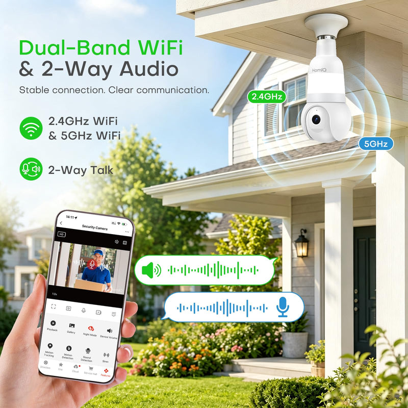 5MP 3K Light Bulb Camera,Color Night Vision Wireless with Alexa | Smart Detection & Two-Way Audio,Light Bulb Camera Outdoor Indoor with 2.4GHz & 5GHz Dual-Band WiFi E26/27 5MP