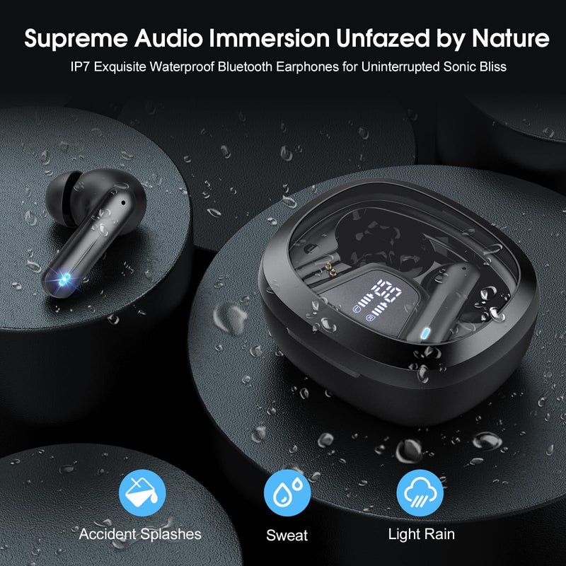 Wireless Earbuds Bluetooth 5.4 in Ear Earbuds HiFi Stereo Headphones, Black | 4 ENC Noise Cancelling Mic, 45H, LED Display, IP7 Waterproof Ear Buds for Android/iOS, Earphones for Phone Sports