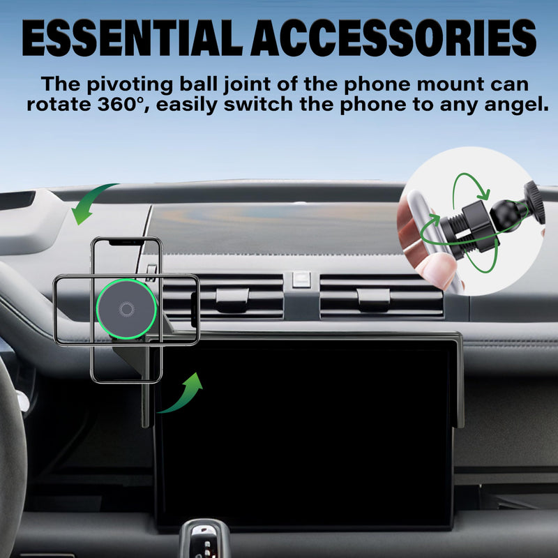 Car Phone Mount for 2022-2025 Land Rover Defender 11.4" Screen Accessories | MagSafe 15W Fast Wireless Charger Cell Phone Holder, 360° Rotatable 3D Fit Navigation Clip-On Cradle,will Not Block Air Vents Magsafe+ Wireless Charger