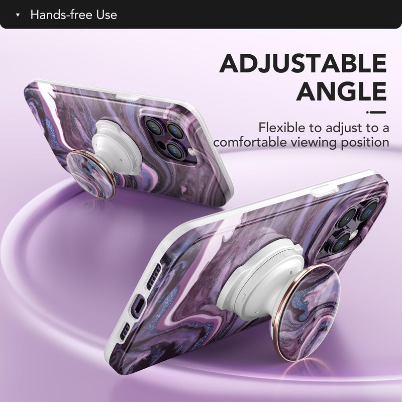 GVIEWIN Marble Glitter Phone Grip with Foldable Kickstand, Soft Plastic Cell Phone Grip Stand Holder for iPhone 15 Pro Max/15 Plus/14/13/12 & Galaxy S24/S23 Ultra and Other Phones(Quicksand/Purple) Quicksand/Purple
