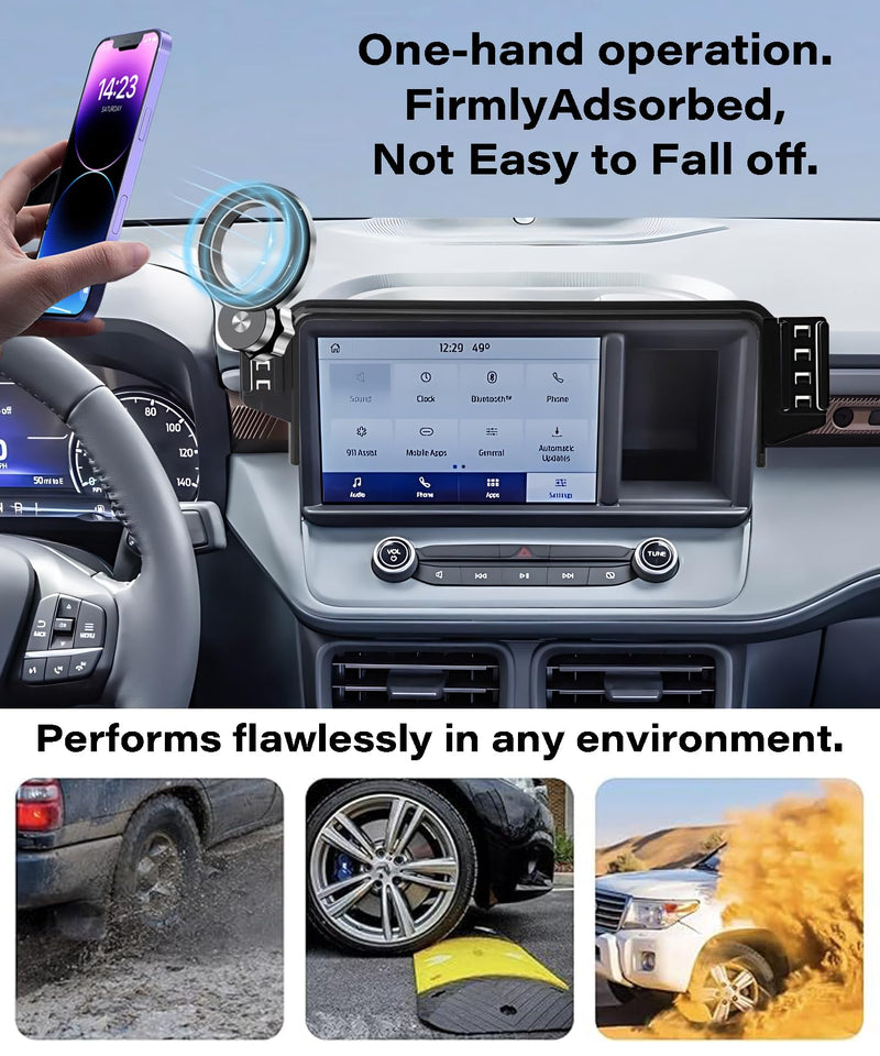 Car Phone Holder for Ford Maverick 2022 2023 2024 8" Screen Accessories | MagSafe Strong Magnets Clip-On Cell Phone Mount, 360° Rotatable Hands-Free Holder, Dual Slots for Driver & Passenger fit for 2022-2024 Ford Maverick(8 Inch)