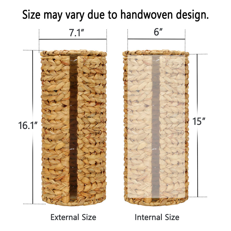 Graciadeco Stand Paper Storage with Lid Spare Extra 3 Rolls of Toilet Tissue Holder Free Standing Water Hyacinth Wciker Toilet Paper Organizer Basket for Bathroom Natural Color