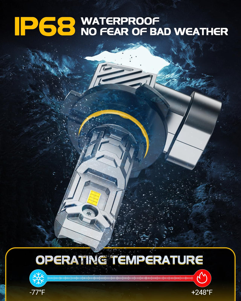 9005 9006 Fog Light Bulbs Combo, 10X Brighter 120000LM 6500K White HB3 HB4 Driving Light Bulbs, 1:1 Size Plug N Play, 60,000h Long Lifespan, Automotive Headlight Covers, Box of 4 9005+9006