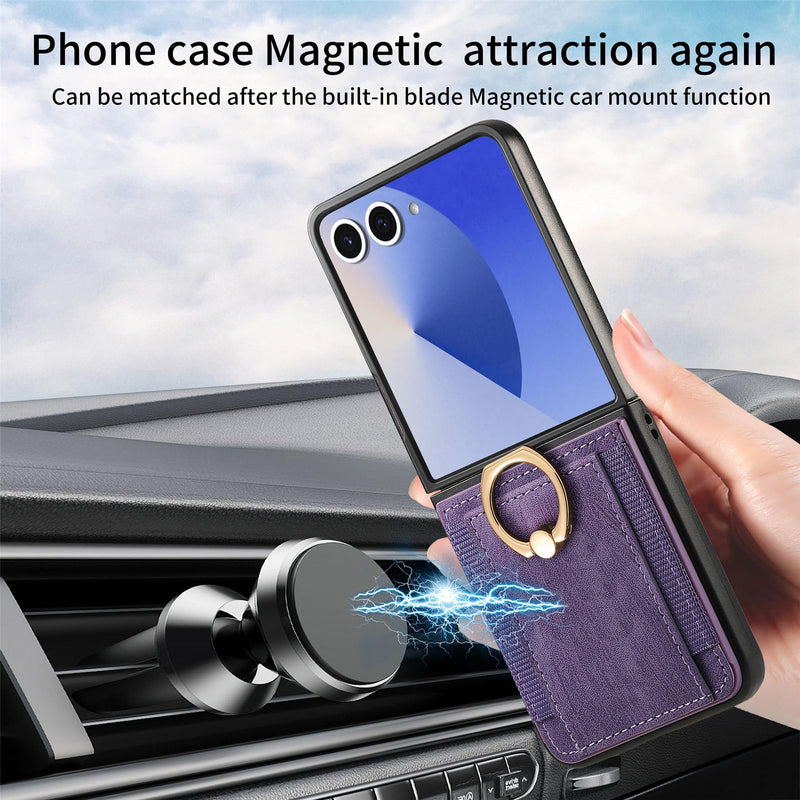 for Samsung Galaxy Z Flip 8 Wallet Case with Card Holder Purple | Credit Slots Built-in Rotate Ring Stand PU Leather Protective Kickstand Shockproof Cover for Women Men Girls