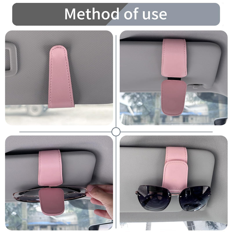 Sunglasses Holder for Car Visor, Leather Magnetic Sunglass Holder for Car with Clip, Pink