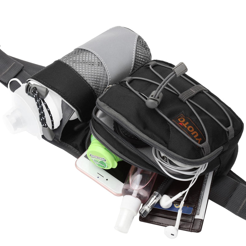 Waist Pack with Water Bottle Holder for Running Walking Hiking Fanny Pack Hydration Belt Black