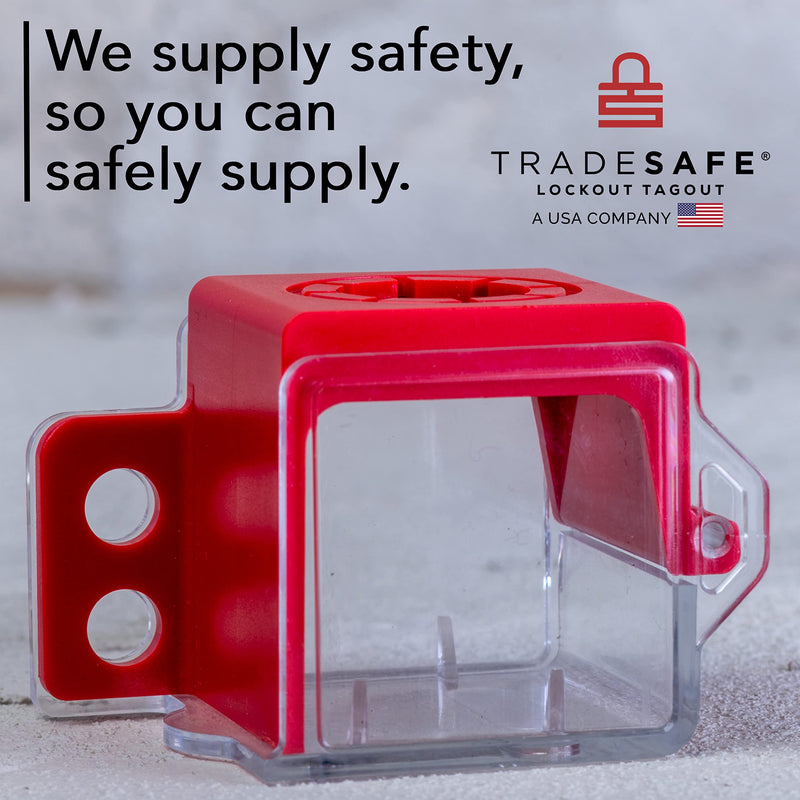 TRADESAFE Emergency Stop Button Cover Lockout - Box Type Transparent Push Button Switch Cover, 7/8-inch Hole Diameter, Medium Push Button Lockout Device Medium - Box Type