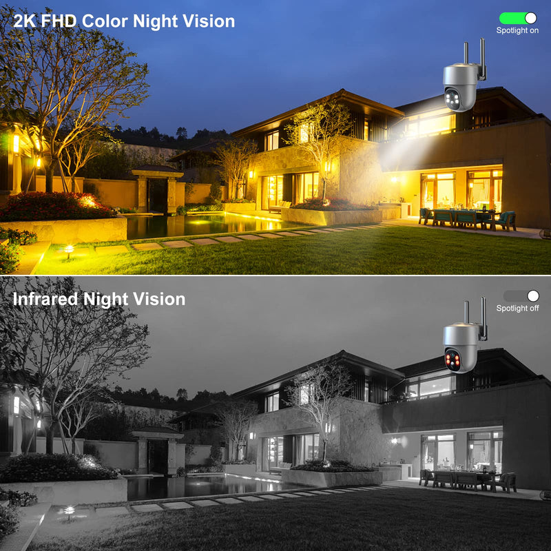 Solar Security Cameras Wireless Outdoor, Mulit-Functional Home Security WiFi Camera with PIR Motion Detection & Floodlight, Weatherproof for Garden Front/Back Yard (2.4G WiFi Camera Grey)
