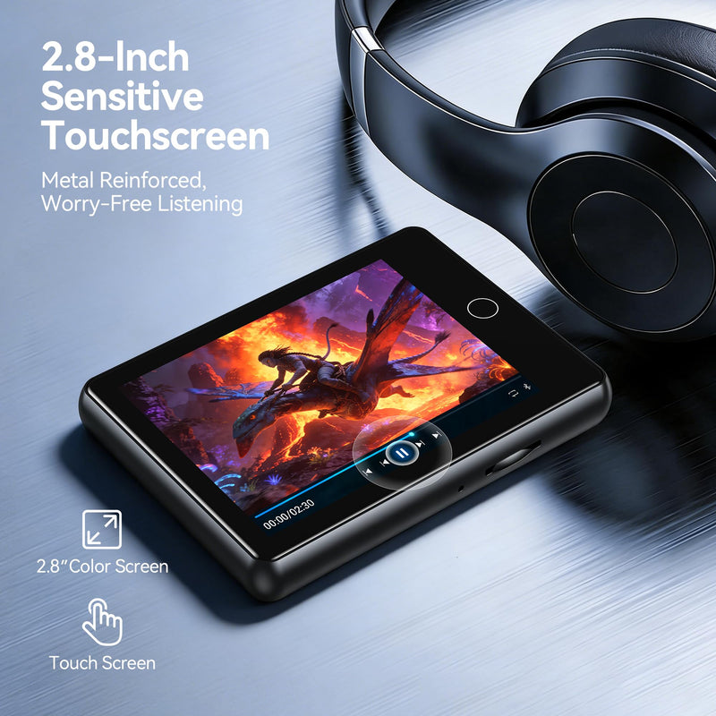 AGPTEK 2.8'' 64GB MP3 Player with Bluetooth, U6 Full Touch Screen Player | Auto Bluetooth Reconnection - Portable Music Player with Protective Case (Black) Black 64 GB