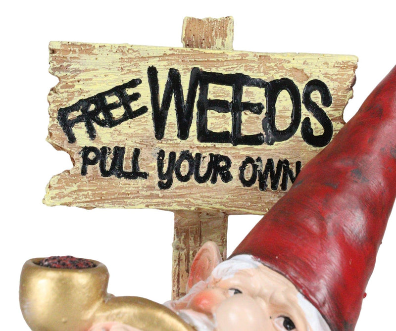 Ebros Gift Whimsical Festive Holiday Novelty Mr Gnome Grandpa Relaxing On Toadstool Mushrooms and Log by 'Free Weeds Pull Your Own' Yard Sign Figurine Travelling Gnomes DIY Fairy Garden Home Decor