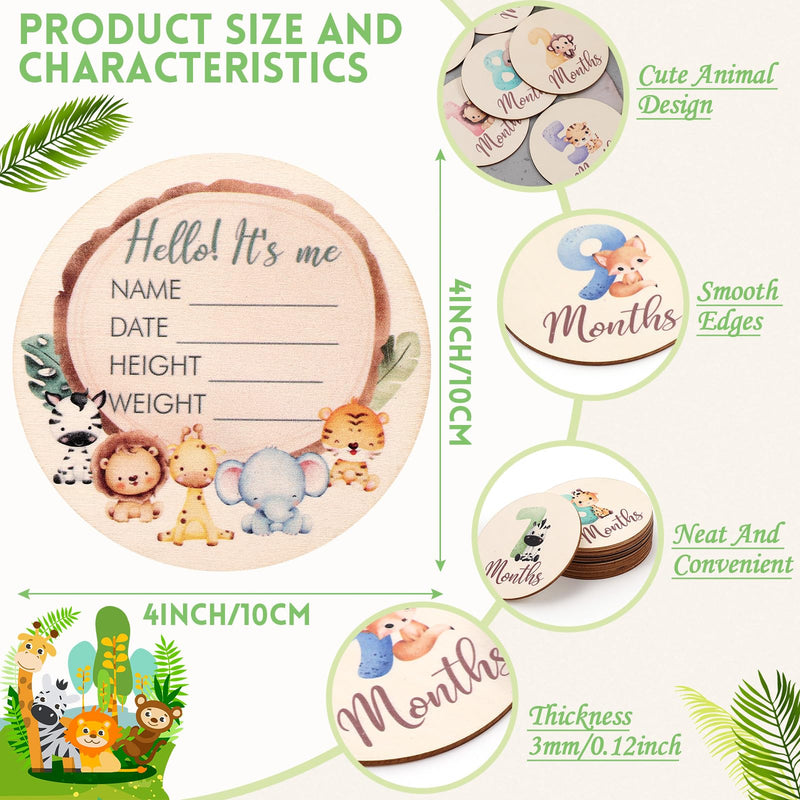 Monthly Baby Milestone Cards - Pregnancy and Baby Shower Gifts,Baby Monthly Milestone Cards with Animals Printed Milestone Wooden Discs includes Boy/Girl Birth Announcement Sign