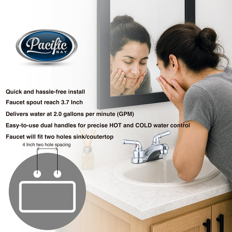 Pacific Bay Lynden Bathroom Sink Faucet, Plated ABS (Chrome) 2 Pack | Metallic-plated ABS sink faucet - lightweight, rustproof, and easy to install. Plated ABS plastic (not metal). Polished Chrome