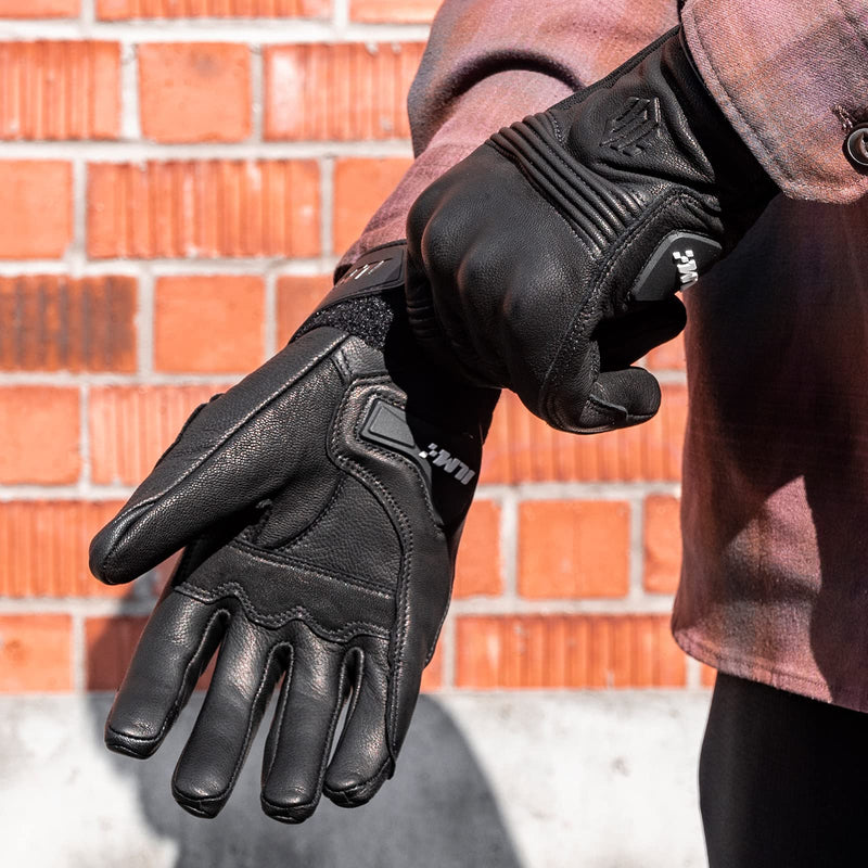 ILM Goatskin Leather Motorcycle Motorbike Powersports Racing Gloves Touchscreen for Men and Women Model DN01(L, Black Unperforated) Large