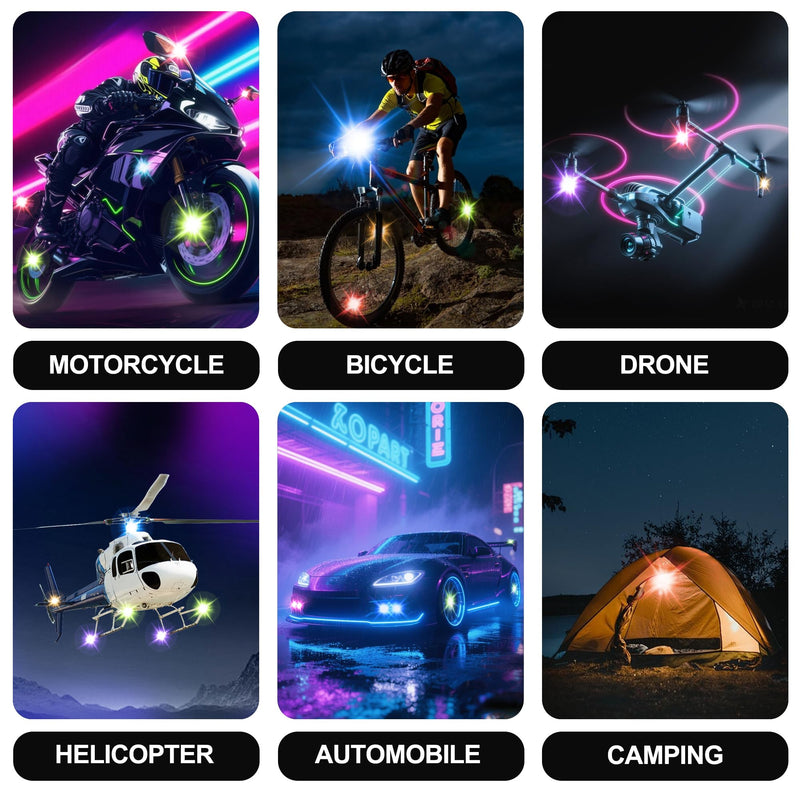 4-LED Wireless LED Strobe Lights with Remote Control, 4PCS High Brightness Wireless led Light 8 Color Waterproof Anti-Collision Warning Lights for Car Motorcycle Drone Truck Bike
