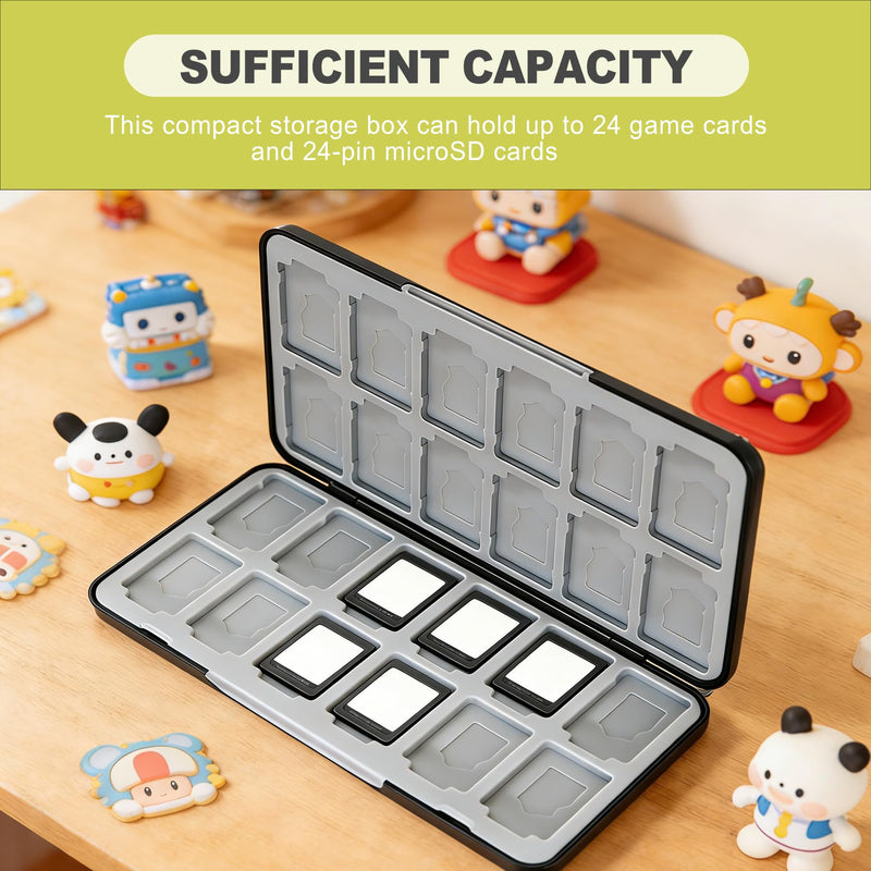 24 Slots Game Card Case Compatible with Nintendo Switch OLED Lite Portable Cartridge Storage Box Hard Shell Protective Holder with Micro SD Memory Slots Black