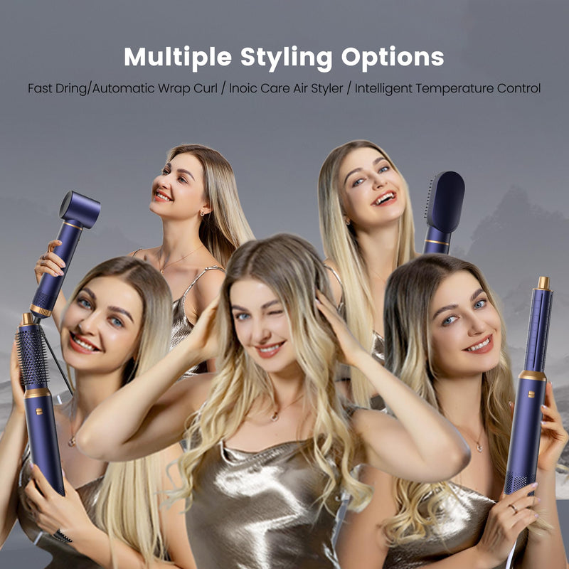 Airbrush 5 in 1 hairstyler, 5 in 1 Hair Styler with Curl Straighten, Volumise, Smooth and Drying for Styling, Airbrush 5 in 1 Hot Air Styler for All Hair Type/Length Blue