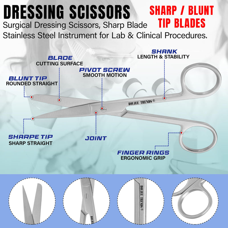 Premium Quality Stainless Steel Surgical Dressing Scissors Medical Dissecting Sharp Scissors Straight Multi Purpose General Art Craft Paper Fishing Shears (Blunt/Sharp) Blunt/Sharp