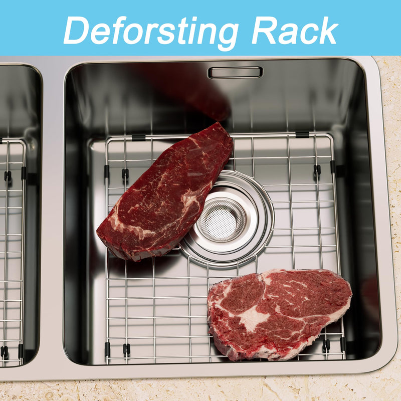 Sink Rack,Sink Protector for Kitchen Sink,Stainless Steel Sink Grid for Bottom of Sink 13"W x 15"L,Metal Sink Grate with Strainer,Rear Drain for Single Bowl with Corner Radius,1 pack 1