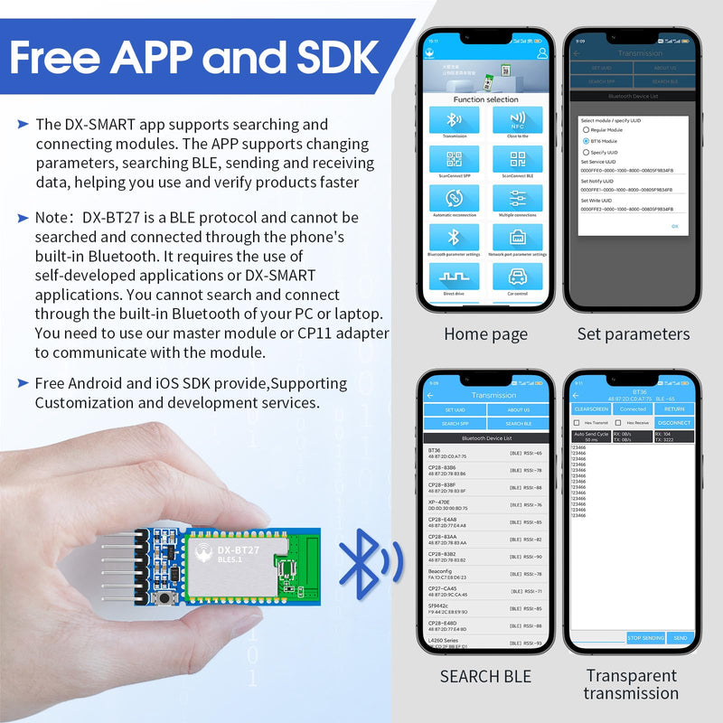 Pair of DX-BT27-A Bluetooth Module, BLE 5.1 for Arduino Master and Slave, Wireless Bluetooth RF Transceiver, Serial Communication, Pass Through Module, Compatible with Android/iOS
