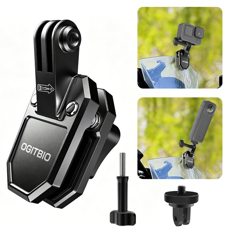 Motorcycle Windshield Camera Mount for Insta360,for Gopro Hero,DJI Action | All CNC Aluminum , Quick Release, Motorbike Windscreen Clamp Mount with 1/4" Adapter Action Camera Accessories