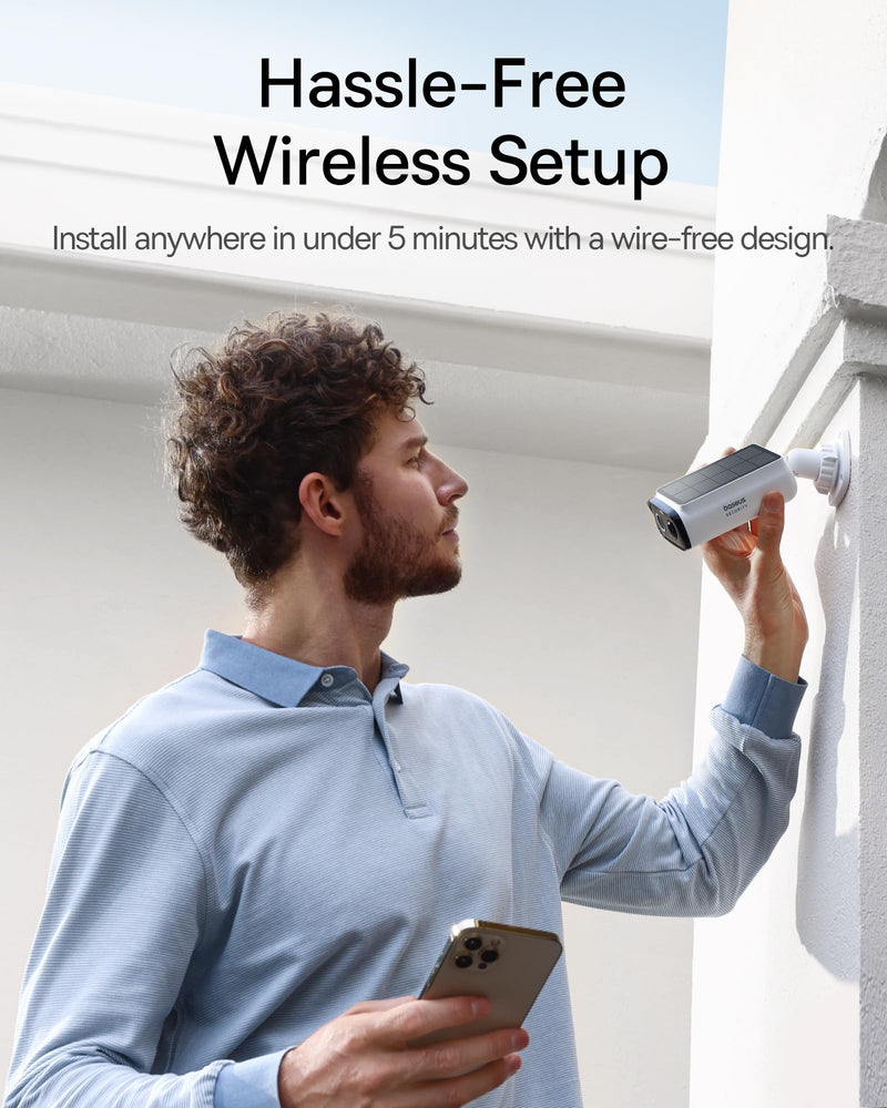 Baseus Solar Security Cameras Wireless Outdoor S1 Lite, 2K QHD Solocam, Continuous Power, Color Night Vision, AI Human Detection, IP67, No Monthly Fee, Local Storage, Works with Alexa & Google Home 2K Solocam