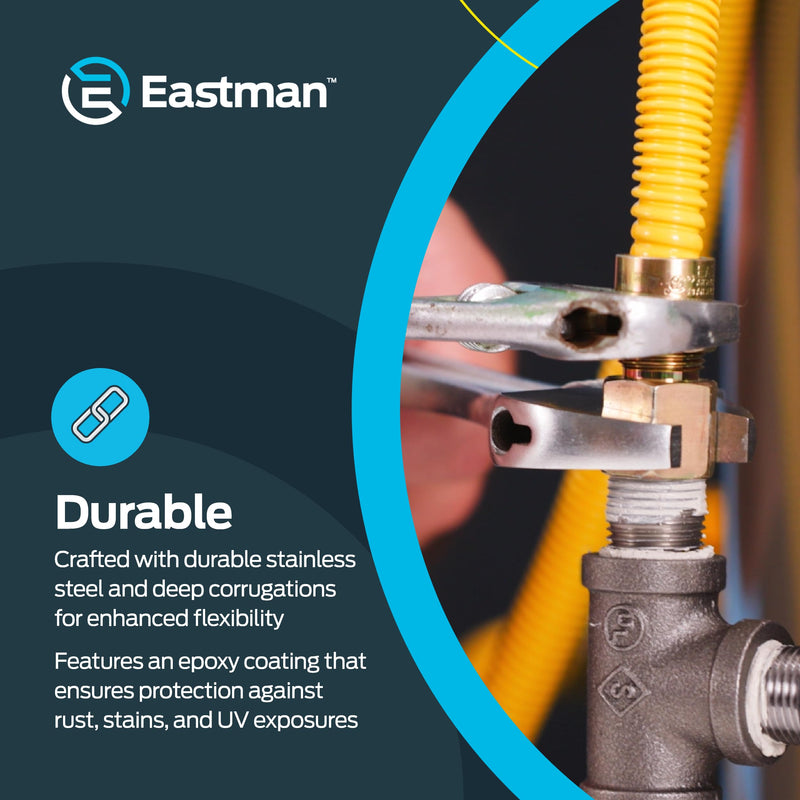 Eastman 36 Inch x 3/8 Inch OD Flexible Gas Line Connector with (2) 1/2 Inch MIP Fitting Ends for Natural Gas and Liquid Propane, Stainless Steel, Yellow, 10YE505036B 36 in. (Pack of 1)