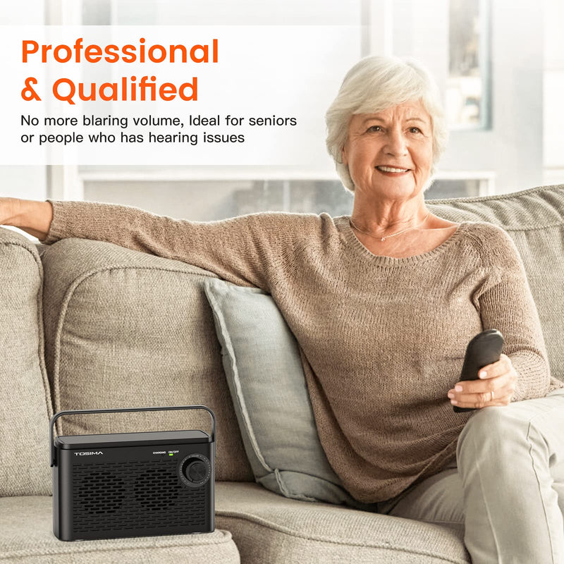  [AUSTRALIA] - Tosima TV-8000 Wireless TV Speakers- Voice Highlighting TV Speakers for Hard of Hearing, Seniors and Elderly, 1000mAh Rechargable Battery, 8-HR Playtime, 2.4G RF Transimitter, 100Ft Range Black