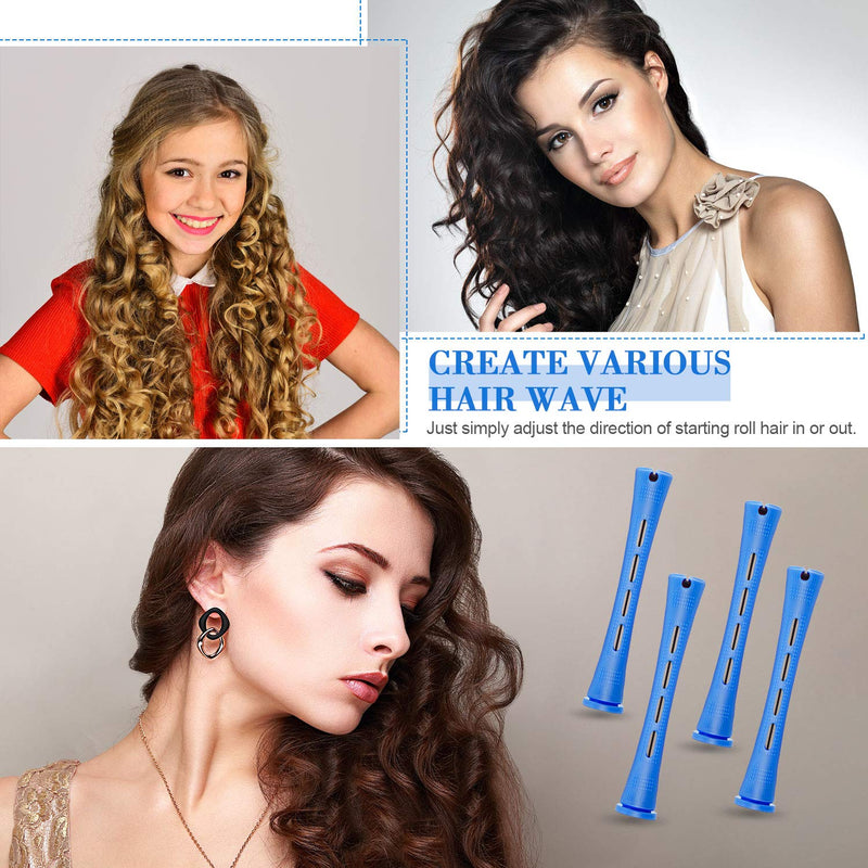  [AUSTRALIA] - WILLBOND 48 Blue Plastic Cold Wave Rods, 0.35 Inch/1 cm Hair Perm Rods Curlers with Steel Rat Tail Comb 1 count (Pack of 1)