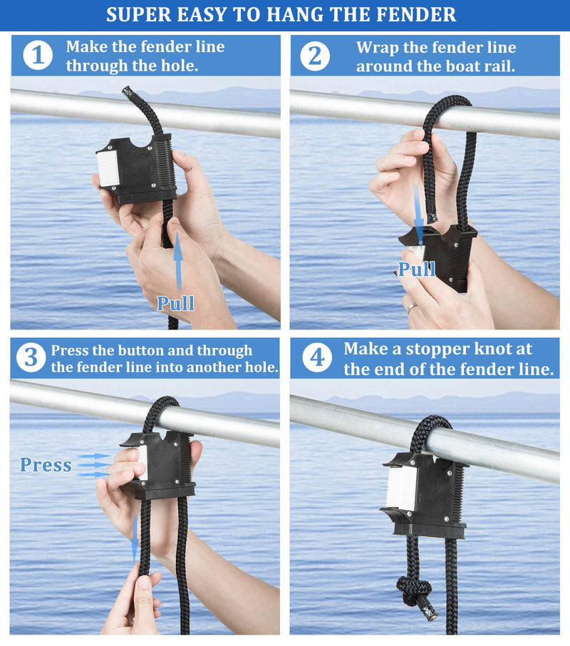 Huntury Boat Fender Hanger, Boat Rail and Cleat Fender Clips, Quick Connect and Release Fender Lines, Boat Bumper Adjuster Pack Of 2