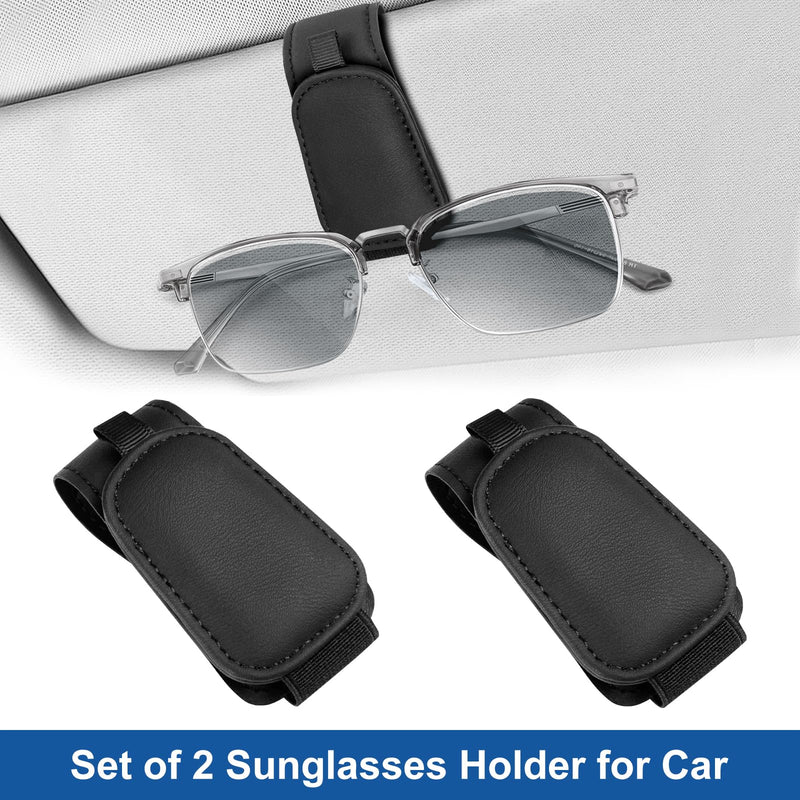 Teraves 2 Pack Sunglass Holder Clip for Car Visor, Upgrade Magnetic Leather Visor Sunglasses Clip, Easy to Hold Your Glasses Eyeglasses Solid Black