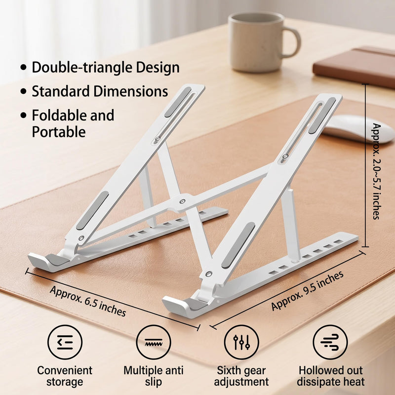 Ergonomic Laptop Stand, Plastic Laptop Riser, Portable and Adjustable Notebook Computer Holder Compatible,White White