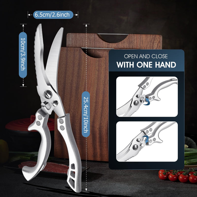 PURPLEBIRD Poultry Shears Heavy Duty, Kitchen Scissors Dishwasher Safe Kitchen Shears for Meat Cutting Stainless Steel Meat Cooking Scissors for Thanksgiving Day Silver