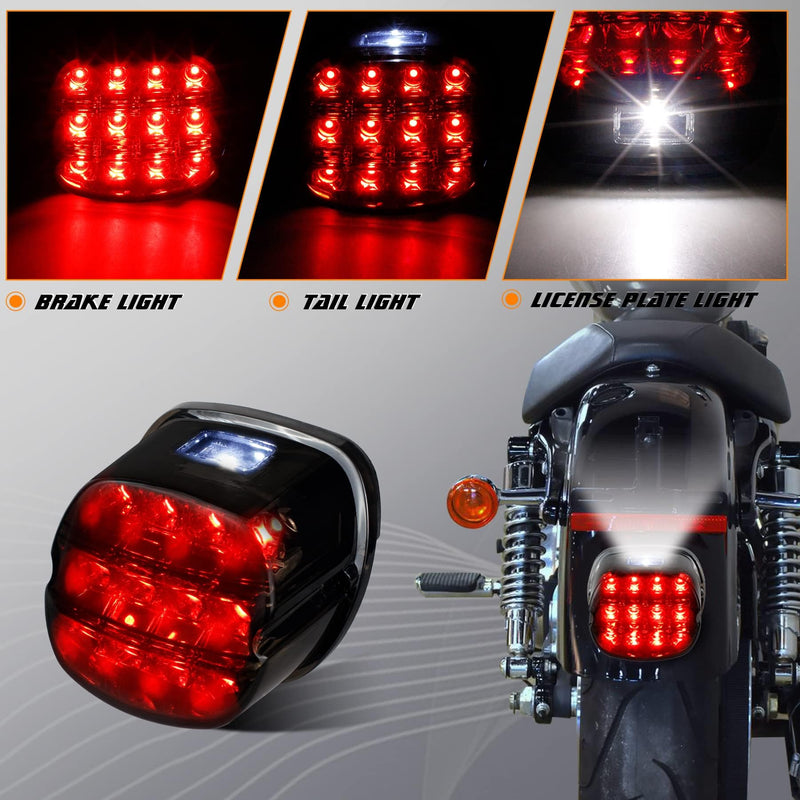 NTHREEAUTO Smoked LED Rear Tail Light Motorcycle Taillights Brake Driving Compatible with Harley Dyna Road King Electra Glide Street Bob Touring Smoke