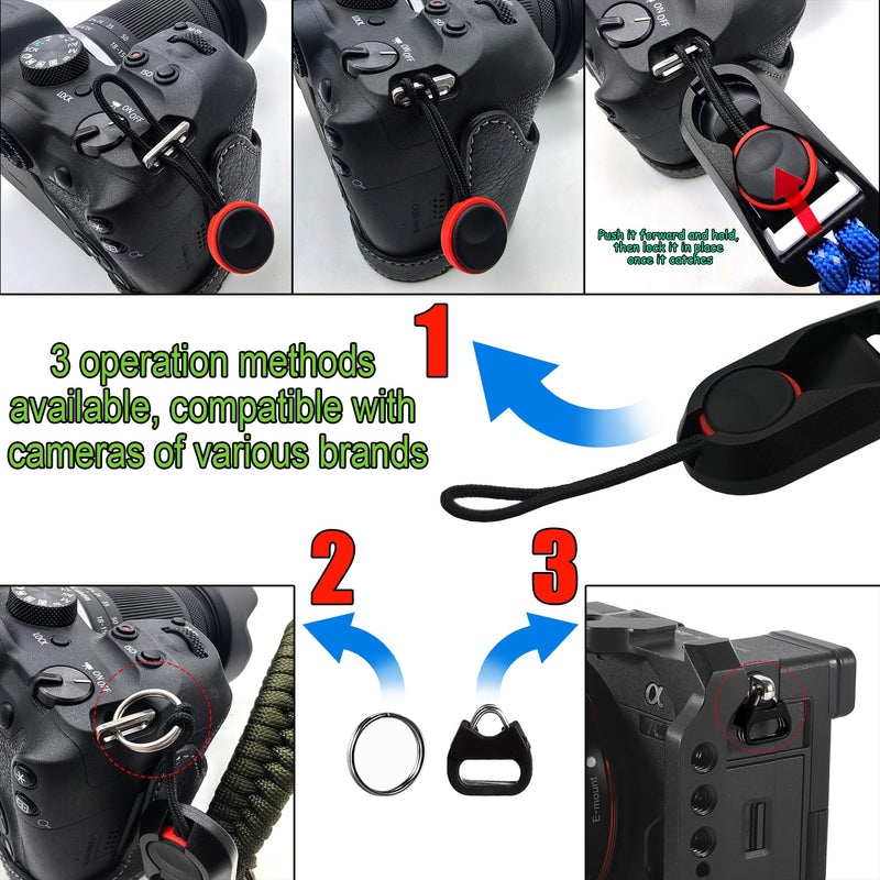 Quick Release Camera Wrist Hand Strap with Safer Connector Split Ring Cap | paracord straps Triangle Split Ring and Plastic Cap Compact SLR DSLR Mirrorless Cameras Red