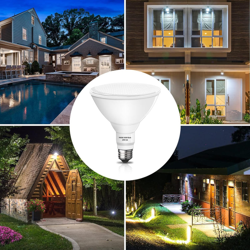 Gonhom Par38 led Flood Lights Outdoor Light Bulb,Dimmable 1800LM,20W Replace up to 200W,Outdoor Flood Light Bulbs for Backyard,Garage,Porch,Garden,6 Pack 5000K Daylight 6 Pack