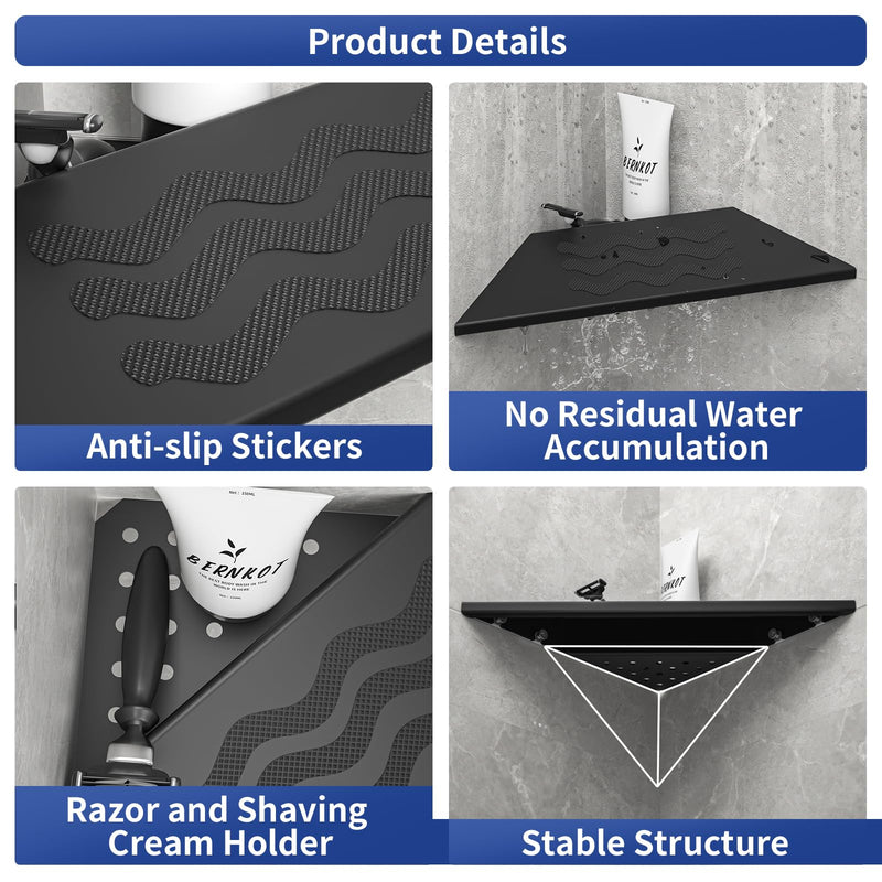 10'' Corner Foot Rest for Shaving Legs, Wall Mounted Foot Ledge for Bathroom Inside Shower, 304 Stainless Steel Footrest with Shaving Holder (Black) Black