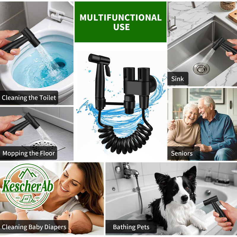 Handheld Toilet Bidet Sprayer for Toilet, Adjustable Water Pressure Control with Complete Bidet Spray Hoses Kit for Feminine Wash, Cloth Diaper Sprayer for Baby Wash Black