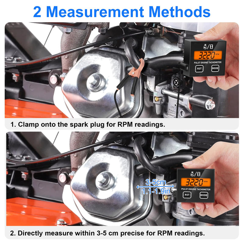  [AUSTRALIA] - Linkstyle Small Engine Tachometer, Backlight Digital Tachometer Tach Gauge Meter with Clip, Inductive Hour RPM Meter for 2 Stroke 4 Stroke Small Engine Black+RST+MODE+Backlight