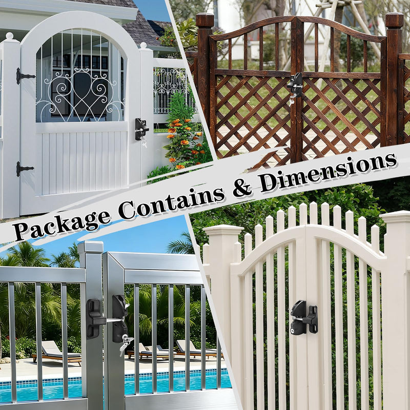 Gate Latch Key, Gate Latch Gate Fence Lock, for Outdoor Gates, Square Frame Post Metal, Wood, Vinyl Fence Gates, Black