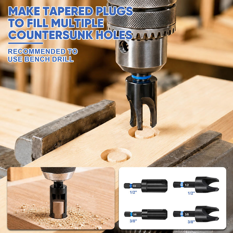 Countersink Drill Bit Set, 22PCS Counter Sink Drill Bit for Wood with 100PCS Accessories, Wood Plug Cutter, Adjustable Depth Stop Collar, Hex Shank M42 HSS Tapered Drill Bits for Woodworking 22 PCS