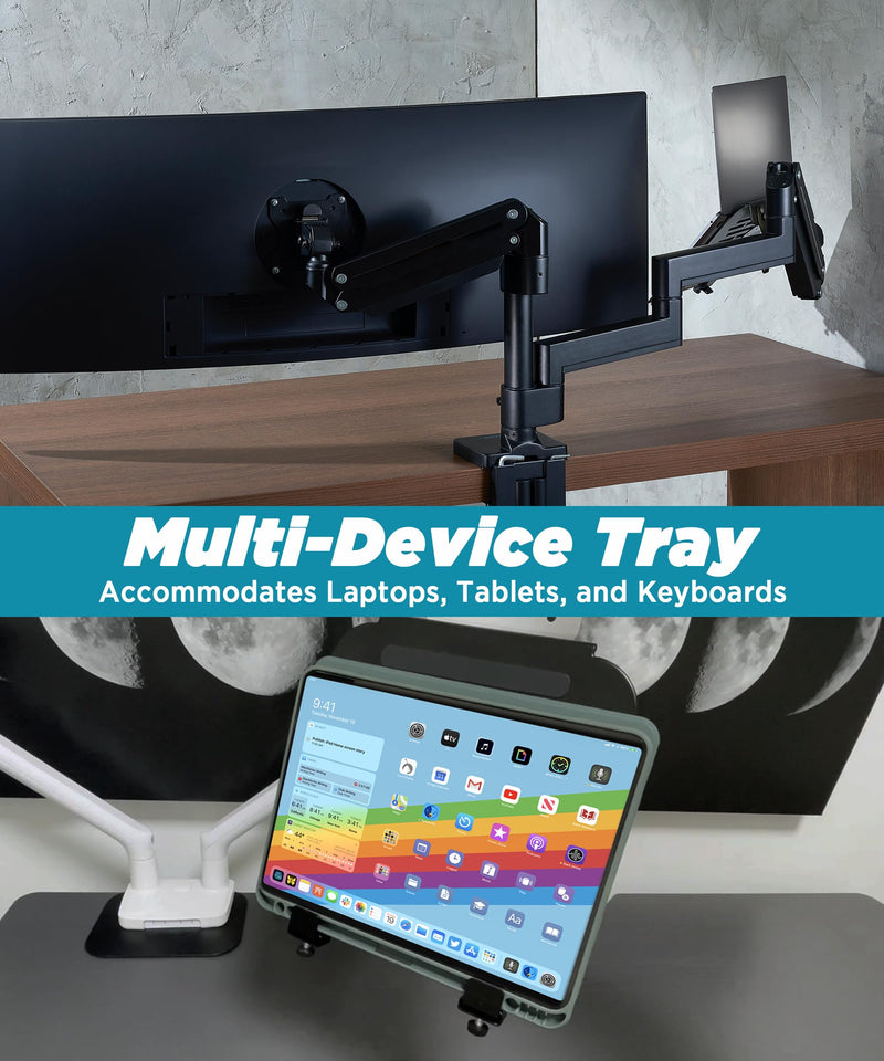 Laptop Tray Steel Notebook Holder for Monitor Arm Desk Mount Stand Fits VESA 75/100 Mounting Holes 29lbs Capacity with Vented Cooling Platform Smooth Laptop Access Design, Black, MAAC-L
