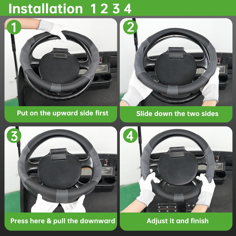 10L0L 13 Inch Golf Cart Steering Wheel Cover for EZGO TXT & RXV, Anti Slip PU Leather & Comfortable Grip Feeling-Black Grey Black & Grey