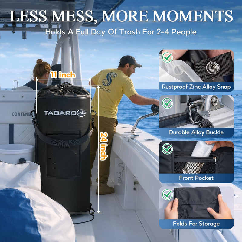 Boat Accessories, Boat Trash Can Fits 10-13 Gallon Bags, Reusable Marine Trash Bag, Odor & Leak Resistant, Easy Mount for Fishing, RV, Kayak & Pontoon Boats, Cool Boating Gifts for Men & Father’s Day Black