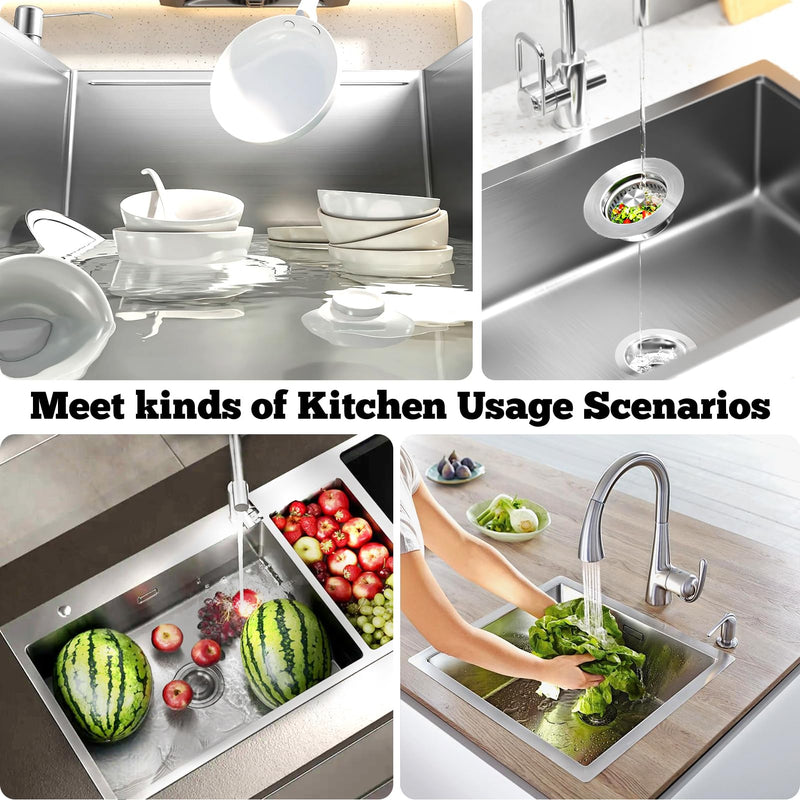 Upgraded 3 in 1 Kitchen Sink Drain Strainer Stopper, Brushed Stainless Steel SUS 304 Pop Up Sink Drain Stopper for Standard 3-1/2 Inch Drain Anti-Clogging Odor Prevention SUS304Drain+SUS304Strainer-2Pack