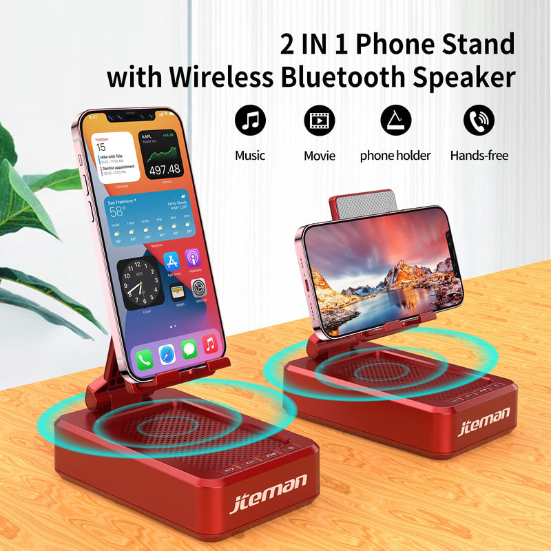 JTEMAN Portable Wireless Bluetooth Speakers with Phone Stand,Desktop Kitchen Gadgets Phone Stand,Compatible for iPhone/Samsung/Mini iPad