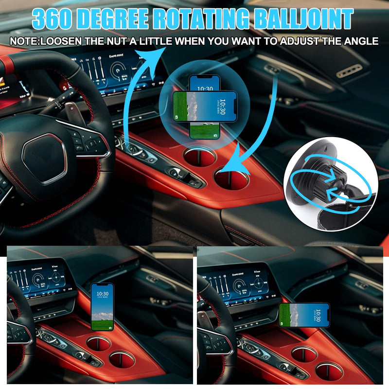 Car Phone Holder for Corvette C8 2026+ Aluminum Center Console 360 Rotatable Handle Fixed Mobile Phone Mount Holder for Car Fit for iPhone Android Smartphones (F) F