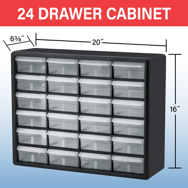 Akro-Mils 24-Drawer Plastic Drawer Storage Cabinet for Garage Organization, Bead Organizer, Building Bricks Storage, Teacher Toolbox, Makeup Organizer, 20" W x 6" D x 16" H, 10124 Black 24 Drawer 1 Pack