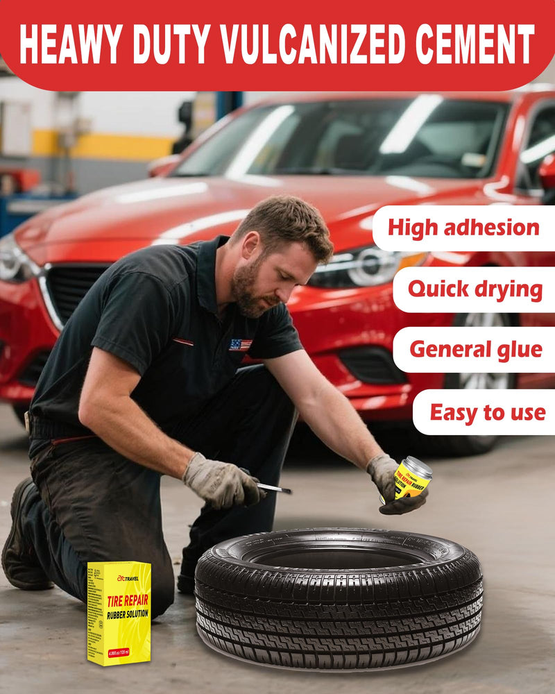Chemical Vulcanizing Cement, Clear Tire Repair Glue 4.06 Fl.Oz, All Purpose Rubber Cement can Quickly Seal Tires. Tire Patch Glue with Brush Top for Car, Motorcycle, and Bike Tires. Resin